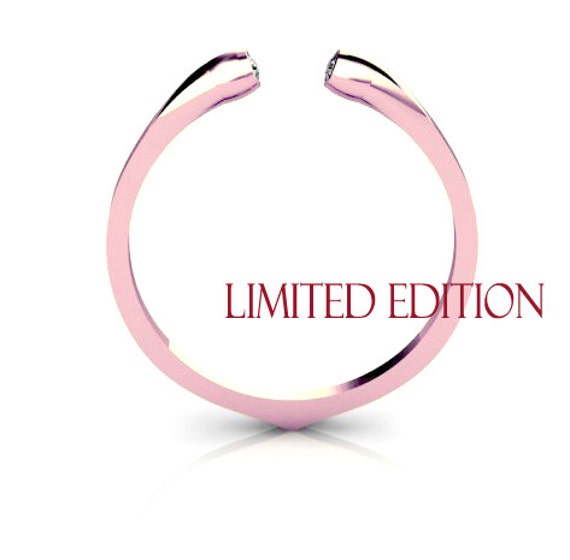 14K Rose Gold Ring Invertiert Champagner Diamanten Stapeln Doppel Diamant Birthstone von ChicJoaillerie