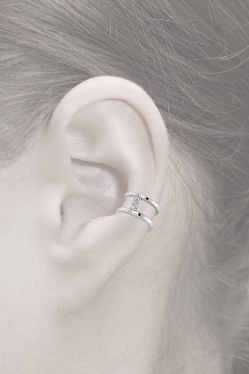 14K Weißgold Ohrmanschette Gold Ohrringe Diamanten Kein Piercing Einzelohrring von ChicJoaillerie