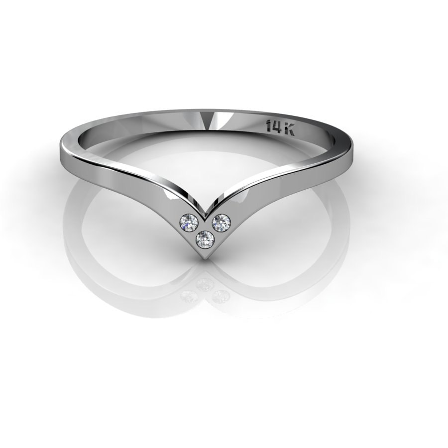 14K Weißgold V-Förmiger Ring - Diamant Akzent Chevron Band Einzigartiger Moderner Liebessymbol Schmuck von ChicJoaillerie
