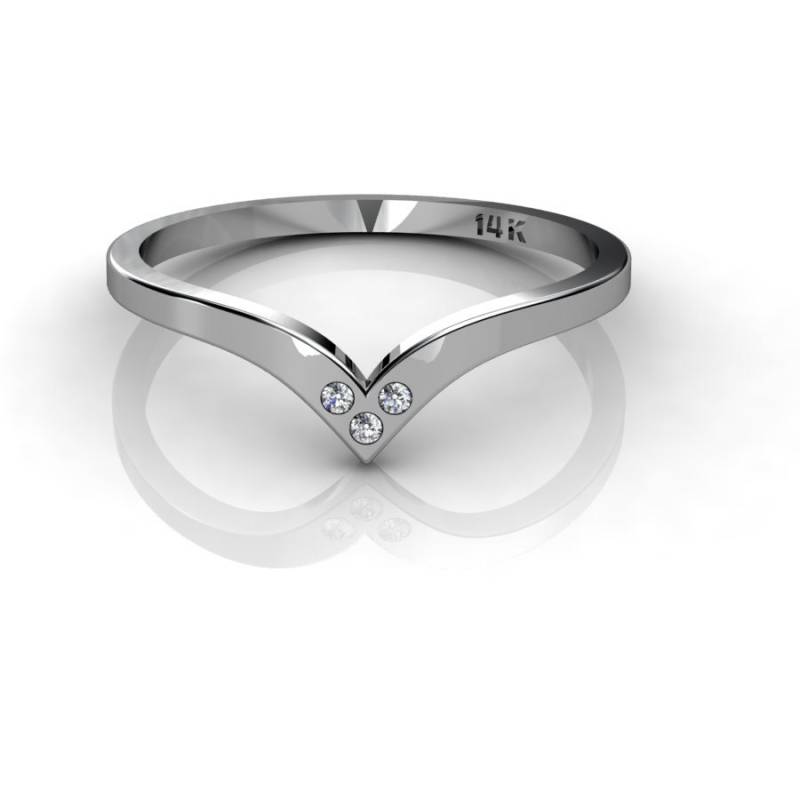 14K Weißgold V-Förmiger Ring - Diamant Akzent Chevron Band Einzigartiger Moderner Liebessymbol Schmuck von ChicJoaillerie