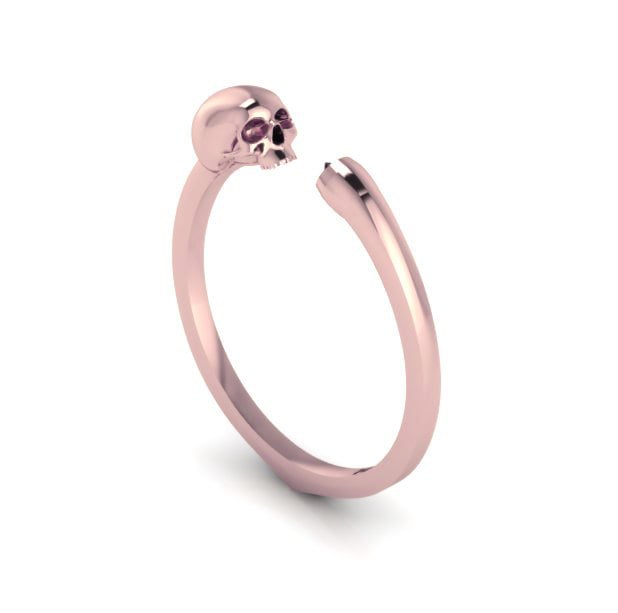 Black Diamond Totenkopf Ring Pink Skull Goth Schmuck Zierlicher 14K Gold von ChicJoaillerie