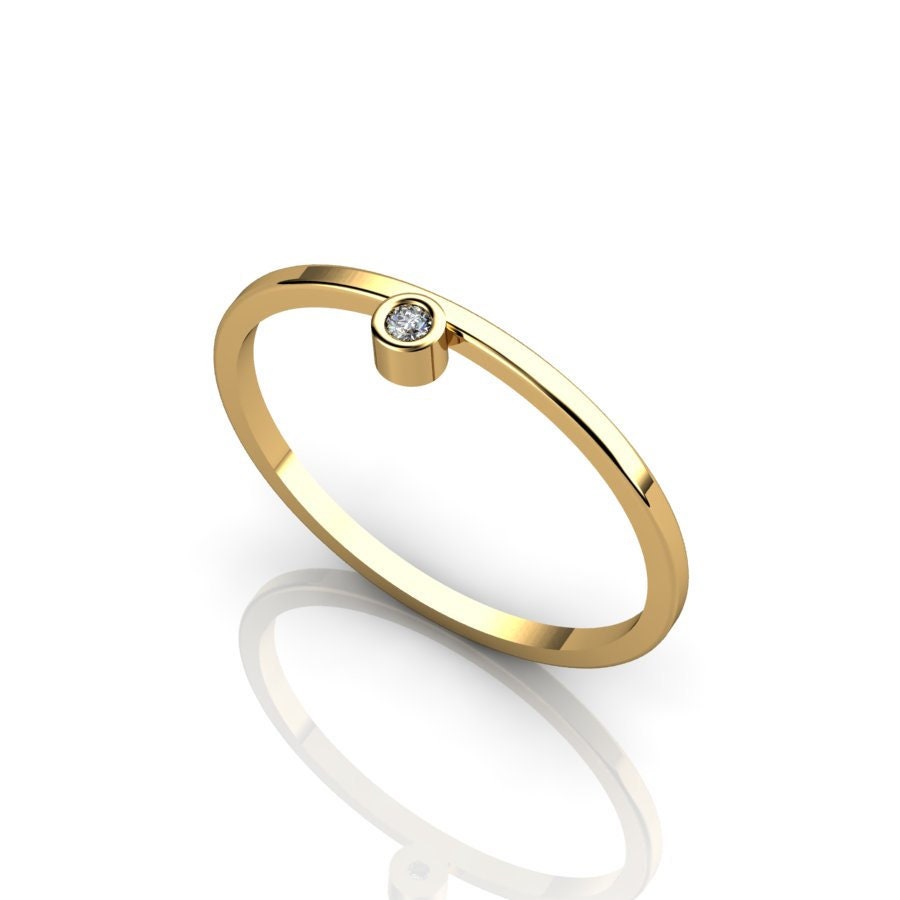 Gold Minimalist Ring Single Diamant Zarte Band Zierliche Schmuck von ChicJoaillerie