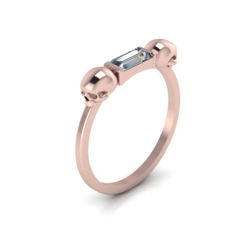 Gothic Totenkopf Ring Baguette Massiv 14K Rosegold Zarter Stapelbarer Einzigartiger Skull von ChicJoaillerie