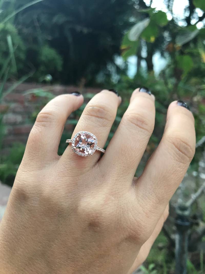 Morganit Verlobungsring 14K Rose Gold Kissen Diamant Ring Alternative Ehering von ChicJoaillerie