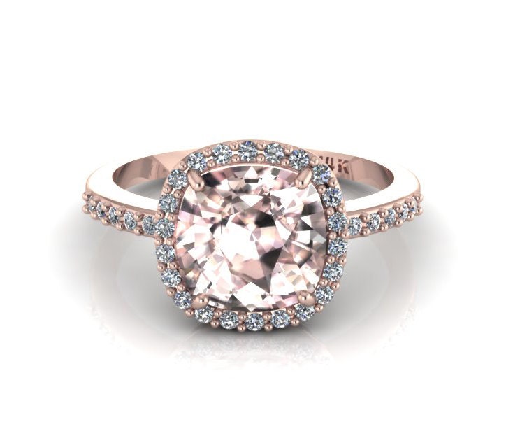 Rose Gold Kissen Morganit Verlobungsring Diamant Halo Ring Rosa Edelstein Stein 14K Rose Gold Kissen Morganit Verlobungsring Diamant Halo Ring Rosa Edelstein Stein 14K von ChicJoaillerie