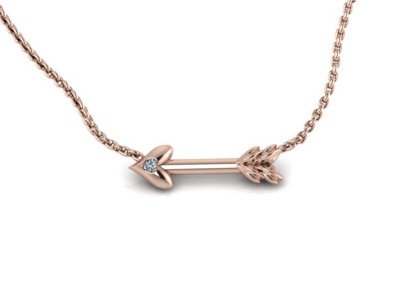 Rose Gold Pfeil Halskette 14K Seitlich Amor Horizontaler von ChicJoaillerie