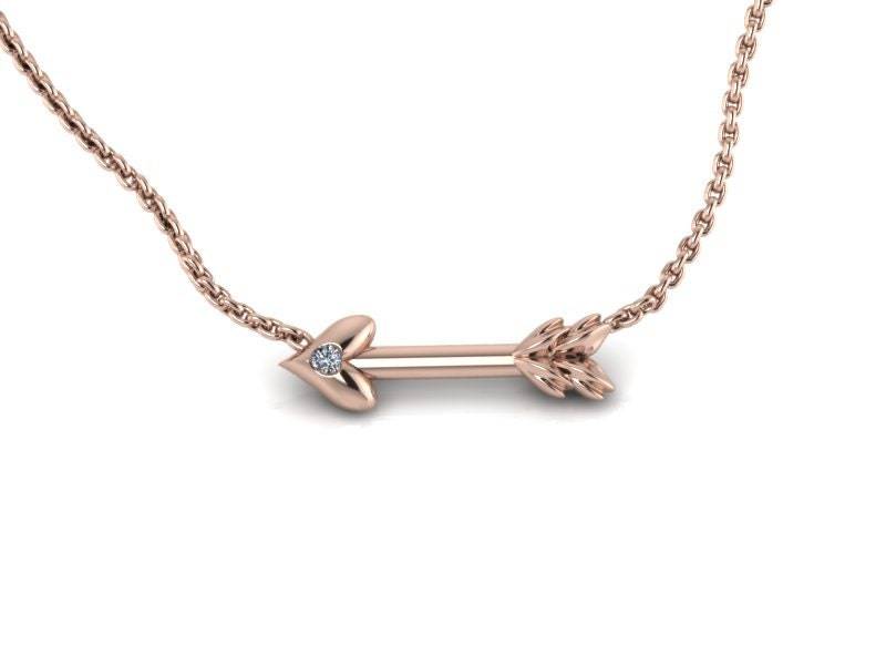 Rose Gold Pfeil Halskette 14K Seitlich Amor Horizontaler von ChicJoaillerie