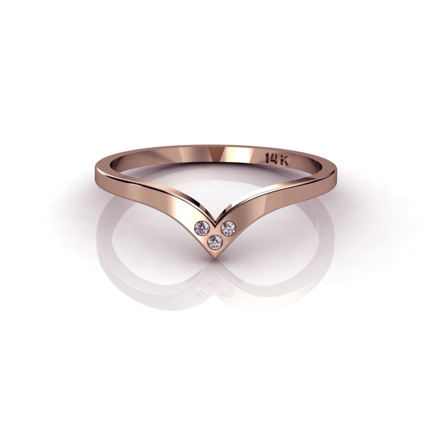 Roségold-Ring in V-Form, 14K Passendes Band, Zartes Goldband, Winziges Rosenband von ChicJoaillerie