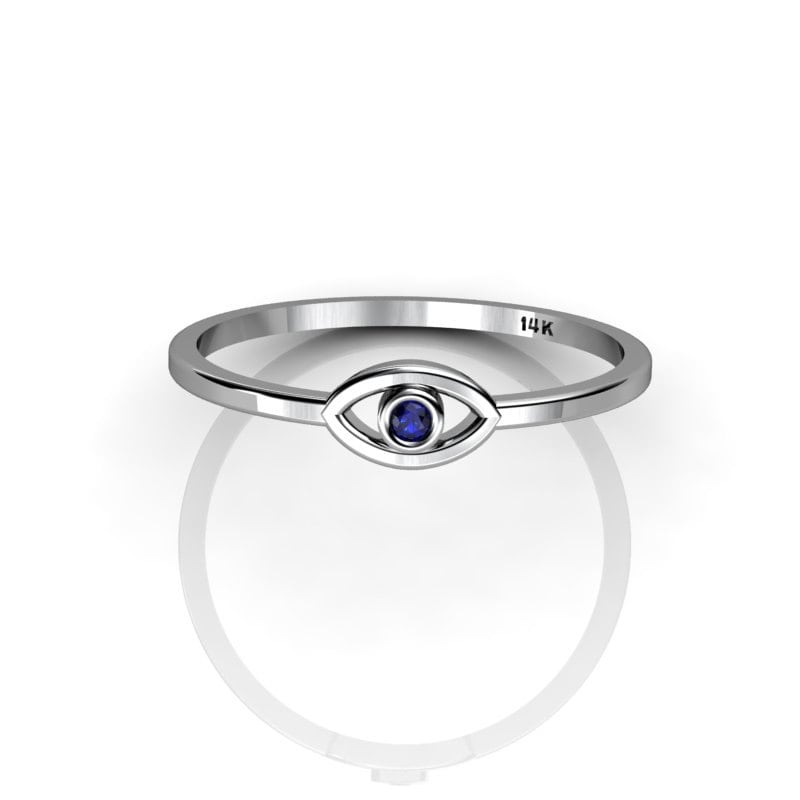 Saphir Evil Eye Ring - Weißgold Schutz Amulett Zierlicher Blauer von ChicJoaillerie