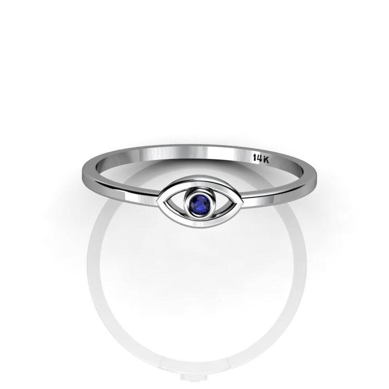 Saphir Evil Eye Ring - Weißgold Schutz Amulett Zierlicher Blauer von ChicJoaillerie