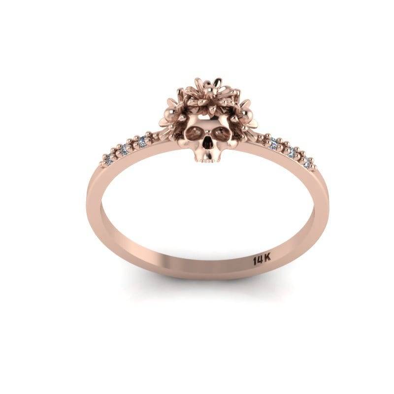 Tattoo Skull Ring 14K Rosegold Blume Diamanten Goth von ChicJoaillerie