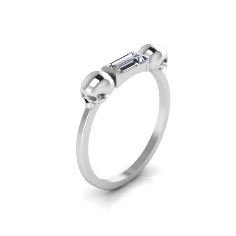 Weißer 14K Totenkopf Ring Gold Goth Zarte Stapelbar Schmuck Einzigartige von ChicJoaillerie