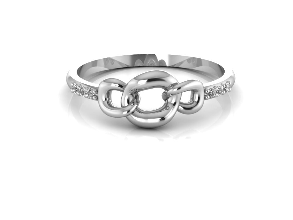 Weißgold Kettenglied Ring 14K Massiv Zarter Diamant Kettenring Band von ChicJoaillerie