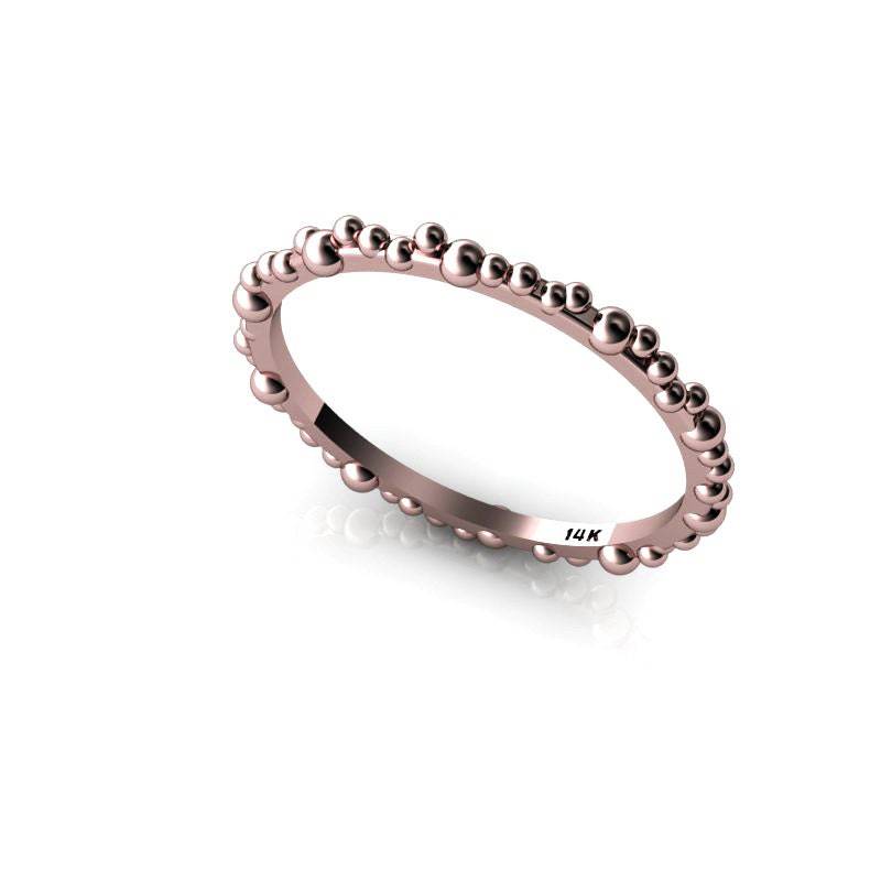 Winzige Rose Gold Band Polka Dot Ring 14K Stapelbare Zarte Einzigartige von ChicJoaillerie