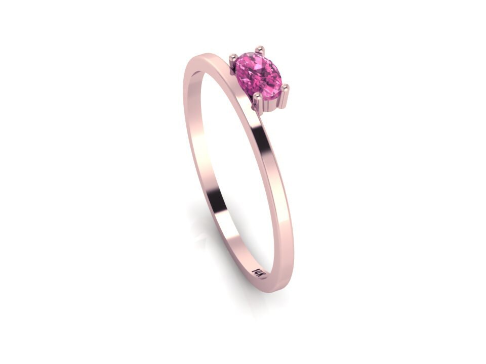 Winzige Turmalin Ring 14K Rose Gold Stapelbare Zierliche Band Zarte Rosa Edelstein von ChicJoaillerie