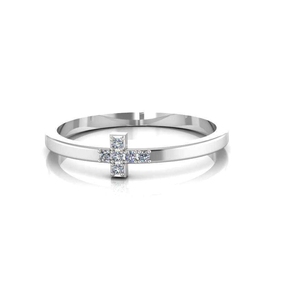 Winziger Diamant Kreuz Ring Massiv 14K Weißgold Zarte Stapeln Schmuck von ChicJoaillerie