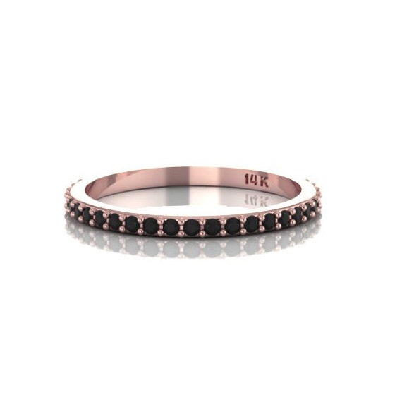 Zarte 14K Rose Gold Band Schwarze Diamanten Hochzeitsband Pflastern Stapelring Passende von ChicJoaillerie