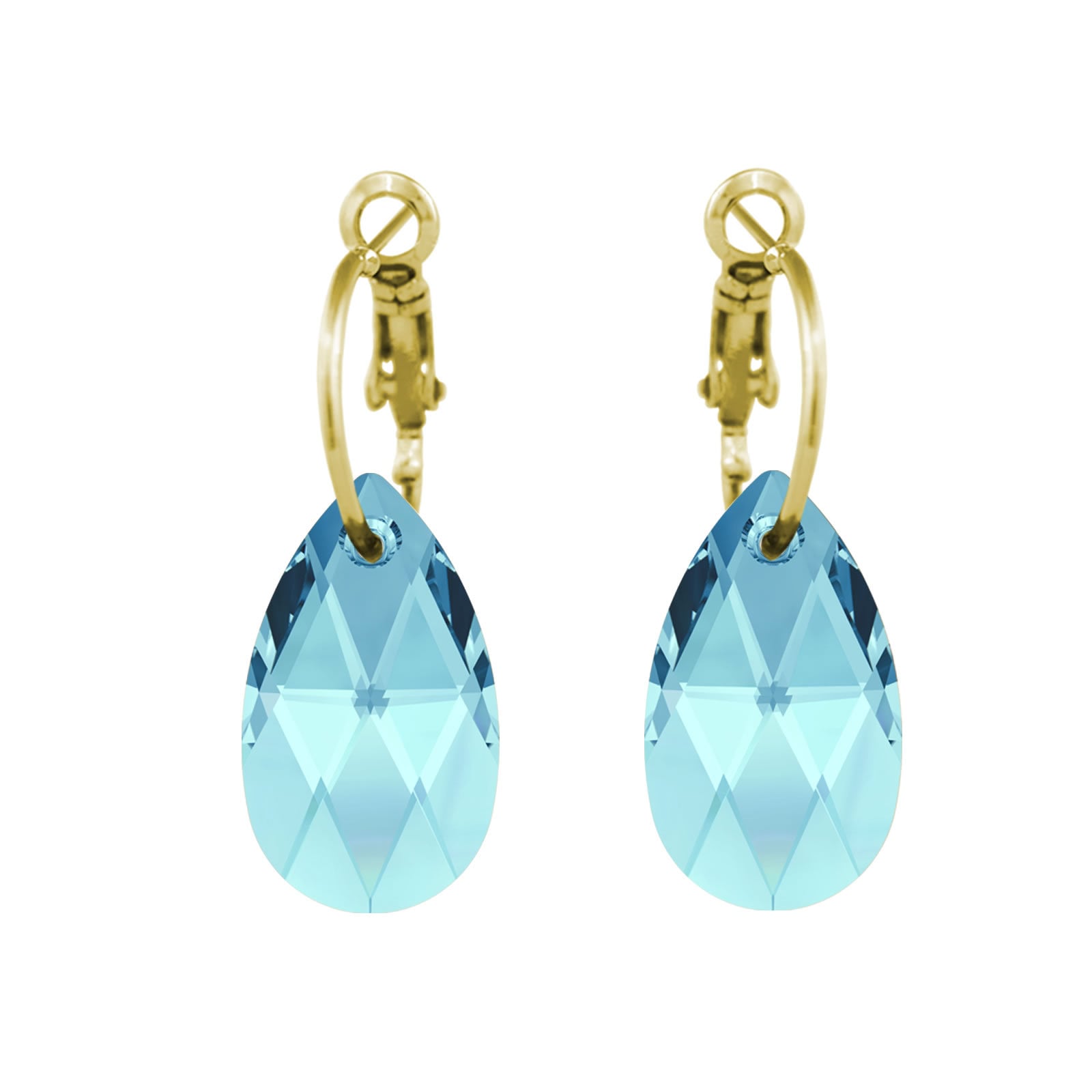 Reine Kristall Tropfen Aquamarin Ohrringe Mit Swarovski® Kristalle Auf Einem Reifen von ChicJoyas