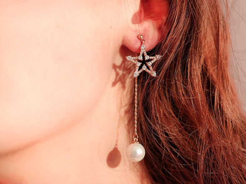 Kristall Twinkle Star Und Perle Rose Gold Tropfen Ohrringe/Lange Kette Ohr Jacke Geburtstagsgeschenke Freundschaft Geschenk Brautjungfer Kristall Twinkle Star Und Perle Rose Gold Tropfen Ohrringe/Lange Kette Ohr Jacke Geburtstagsgeschenke Freundschaft Geschenk Brautjungfer von ChicManic