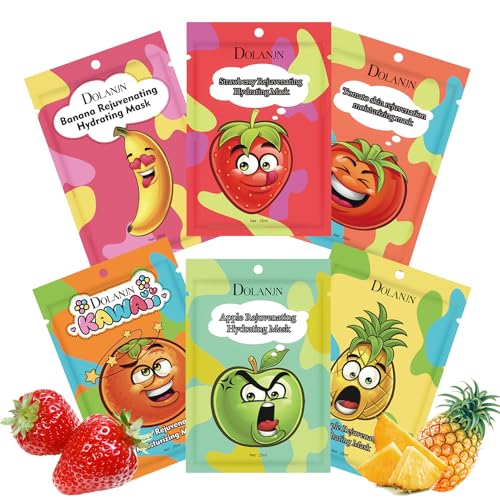 Gesichtsmasken, Hautpflege, 6 Blatt, feuchtigkeitsspendende und glättende Frucht-Gesichtsmaske, Geschenk-Set, verbessert Mattheit und hellere Blätter, Gesichtsmaske, Geschenke für Teenager-Mädchen für Gesichtsmasken, Hautpflege, 6 Blatt, feuchtigkeitsspendende und glättende Frucht-Gesichtsmaske, Geschenk-Set, verbessert Mattheit und hellere Blätter, Gesichtsmaske, Geschenke für Teenager-Mädchen für von ChicNana