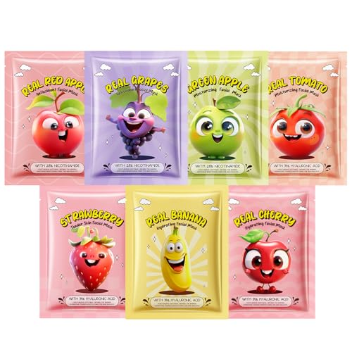 Gesichtsmasken, Hautpflege, 7 Blatt, feuchtigkeitsspendende und glättende Gesichtsmasken, Schönheit, Frucht-Gesichtsmaske, Geschenkset, Kinder-Gesichtsmasken für Mädchen, Blatt-Gesichtsmaske, Gesichtsmasken, Hautpflege, 7 Blatt, feuchtigkeitsspendende und glättende Gesichtsmasken, Schönheit, Frucht-Gesichtsmaske, Geschenkset, Kinder-Gesichtsmasken für Mädchen, Blatt-Gesichtsmaske, von ChicNana