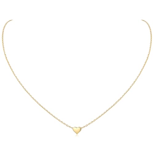 ChicSilver Damen Kette, goldene Halskette mit Herz Anhänger, Minimalisitischer Schmuck für Mädchen Frauen, Charm Anhänger für Valentinstag Geburtstag von ChicSilver