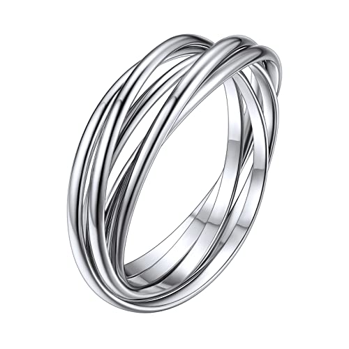 925 Sterling Silber Dreifach ineinandergreifende Rollring für Damen Fidget Band Ring Kuppel Eheringe Komfort Passform Größe 37-47 (mit Geschenkbox) von ChicSilver