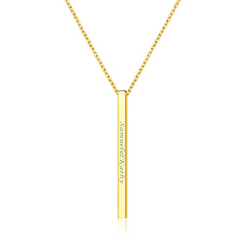 ChicSilver 18K Gold Plated Bar personalierte Halskette Minimalistische Stab Anhänger an Einer zarten Rolo Kette Boho Schmuck Geschenk für Hochzeit Verlorbung von ChicSilver