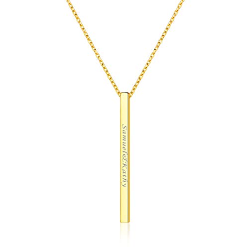 ChicSilver 18K Gold Plated Bar personalierte Halskette Minimalistische Stab Anhänger an einer zarten Rolo Kette Boho Schmuck Geschenk für Hochzeit Verlorbung von ChicSilver
