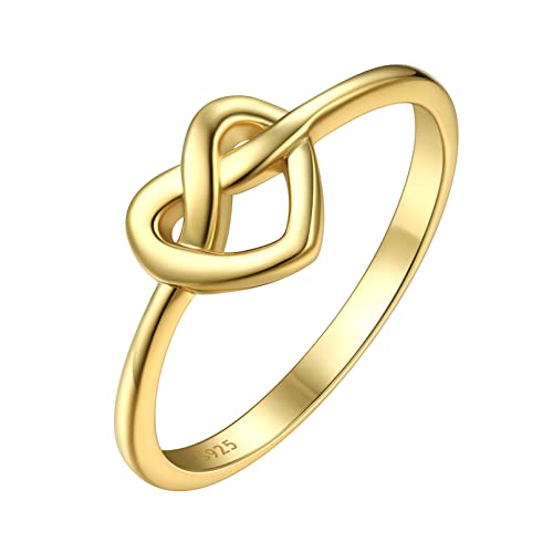 ChicSilver 925 Gold Herz Fingerring, Damen Herz Fingerring mit Knoten, 1.9mm Verlorbungsring Eherringe, Eleganter Knoten Ring mit Geschenkbox für Valenitnstag Geburtstag von ChicSilver