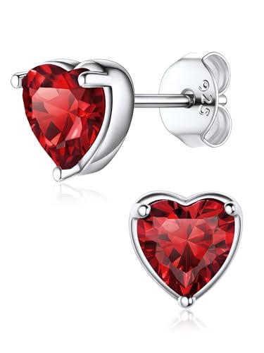 ChicSilver 925 Herz Birthstone Ohrringe mit Zirkonia für Mädchen simuliert Granat Januar Birthstone Schmuck Geburtstag Brautjungfer Muttertagsgeschenk von ChicSilver
