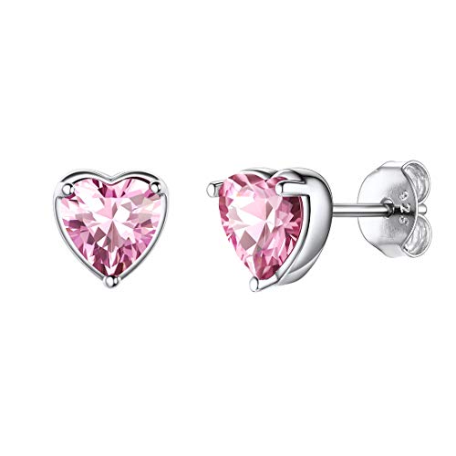 ChicSilver 925 Herz Ohrstecker Authentische Birthstone Ohrringe Für Frauen Oktober Rosa Edelstein Schmuck Ohrringe Ohrstecker von ChicSilver