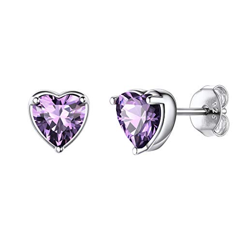 ChicSilver 925 Herz Geburtsstein Ohrstecker Februar Birthstone Ohrringe Sterling Silber Ohrstecker für Frauen Simulierte Amethyst Edelstein Schmuck Geschenk für Mama von ChicSilver