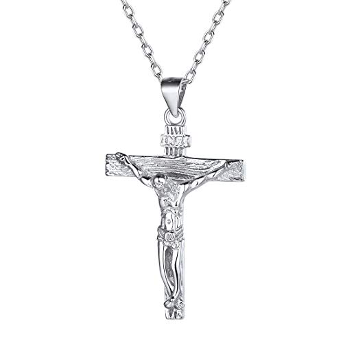 ChicSilver 925 Jesus Kreuzkette herren Kette mit Jesus Anhänger mit 46cm+5cm Verlängerung Kette für Christian von ChicSilver