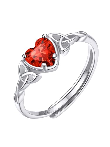 ChicSilver Silber Ringe 925 Frauen Verstellbar Ring Zirkonia Keltischer Knot Silberring Damen Bling Ring mit Herz Gebursstein Rubin Ring Verlobungsring Eheringe Engagement Ringe Schmuck für Tochter von ChicSilver