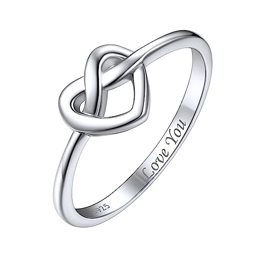 ChicSilver 925 Personalisierter Knoten Ring mit Herz, Silber Eleganter Vorsteckring Ewigkeitsring, 1.9mm Verlorbungsring Liebesringe für Freudin Ehefrau von ChicSilver