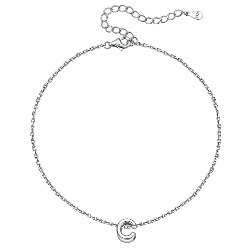 ChicSilver 925 Silber Alphabet Fußschmuck c Damen Mädchen Sommer Strand Fußkettchen mit Buchstabe Anhänger Bff Alphabet Fußkette für Damen und Frauen von ChicSilver