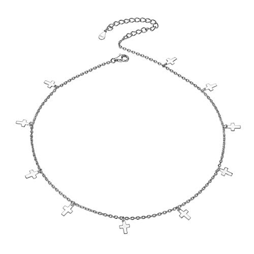 ChicSilver 925 Silber Choker Kette Damen Choker Halskette mit Kreuz Anhänger für Geburtstag Muttertag Verlobung von ChicSilver