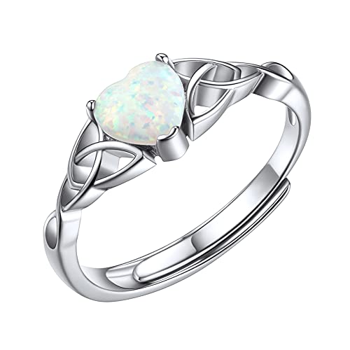 ChicSilver 925 Silber Damen Mädchen Fingerring mit Opal Keltischer Knot Herzring mit Geschenekbox für Freundin Ehefrau Braut von ChicSilver