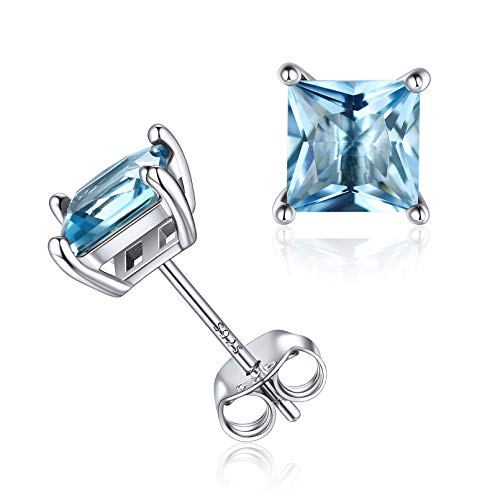 ChicSilver 925 Silber Damen Ohrstecker mit Zirkonia Frauen Mädchen Quadrat Ohrstecker mit hellblauen Geburssteine Paar Ohrstecker für Valentinstag Geburtstag von ChicSilver