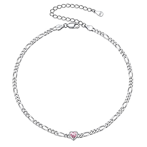 ChicSilver 925 Silber Fußkettchen für Damen Mädchen, Herz Fußketten mit Turmalin Geburtsstein, Sommer Strand Fußschmuck mit Geschenkebox für Valentinstag Geburtsstag von ChicSilver