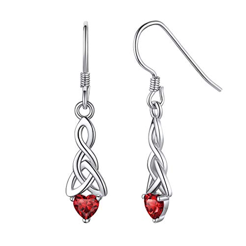 ChicSilver 925 Silber Geburtsstein Ohrstecker Tropfen Keltischer Knot Ohrringe für Mädchen simuliert Granat Januar Birthstone Schmuck Geburtstag Brautjungfer Muttertagsgeschenk von ChicSilver