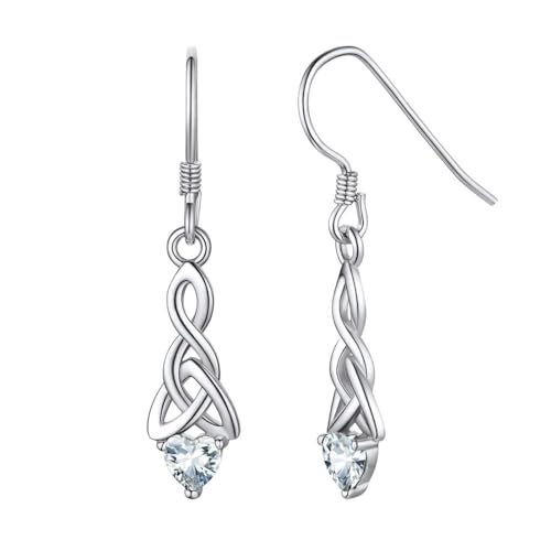 ChicSilver 925 Silber Geburtsstein Tropfen Ohrring Kleine Keltischer Knot Stud April Geburtstag Ohrringe für Mädchen minimalistischen Schmuck mit Edelsteinen Braut Geschenk von ChicSilver