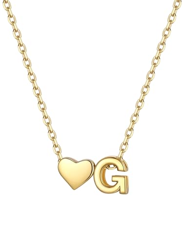 ChicSilver 925 Silber Halskette, Buchstabe Halskette Gold mit Herz, Kleine Herz Kette mit Buchstabe G Anhänger Gold, Initialen Modeschmuck für Damen Mädchen von ChicSilver