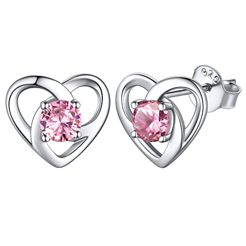 ChicSilver 925 Silber Herz Ohrstecker mit Birthstone Turmaline Damen Mädchen Irischer Keltischer Knot Ohrstecker mit Zirkonia für Tochter Schwester von ChicSilver