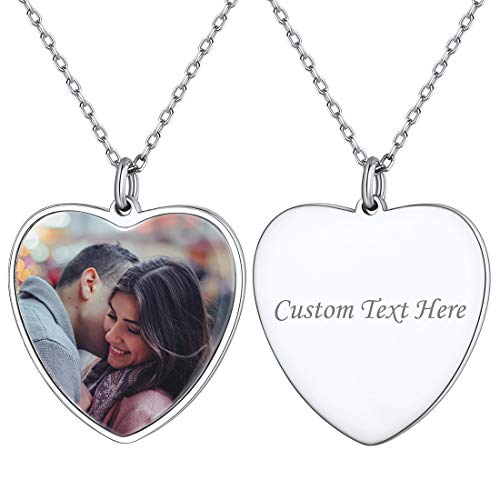 ChicSilver 925 Silber Herzanhänger mit persönliche Foto Damen Herz Kette mit Foto Gravur mit 45cm+5cm Rolokette für Valentinstag Weihnachten von ChicSilver