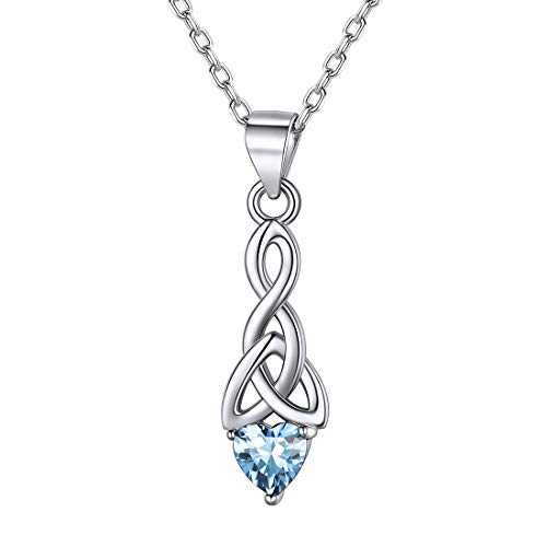 ChicSilver 925 Silber Keltischer Knot Halskettte März Birthstone Kette für Frauen kleine Anhänger mit hellblauen Steinen 925 Sterling Silber Boho Schmuck von ChicSilver