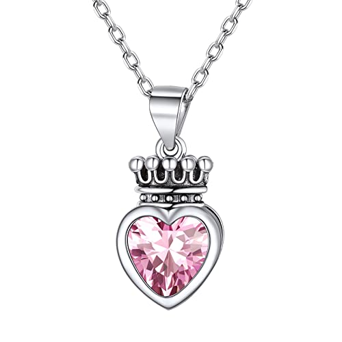 ChicSilver 925 Silber Kette, Damen Mädchen Krone Halskette mit Turmalin Geburtsstein, BFF Halskette Freundschaftskette Partnerkette für Hochzeit Valentinstag von ChicSilver