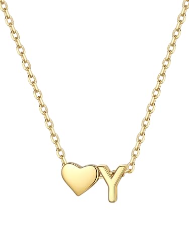 ChicSilver 925 Silber Kette für Damen, Goldene Buchstabe Kette mit Herz, Kleine Herz Halskette mit Letter Y Anhänger Gold, Initialen Neclace for Women von ChicSilver