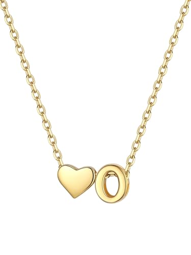 ChicSilver 925 Silber Kette für Damen, Goldene Buchstabe Kette mit Herz, Kleine Herz Kette mit Letter O Anhänger Gold, Modeschmuck für Geburtstag Valentinstag von ChicSilver
